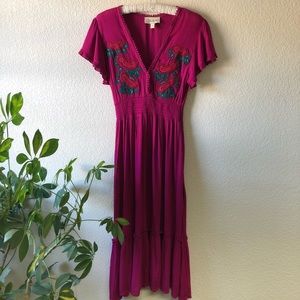 Cleobella Capri Embroidered Midi Dress Fuchsia